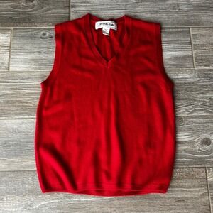 Vintage 90s Crystal Kobe Red V Neck Sleeveless Sweater Vest Women's S P Acrylic‎
